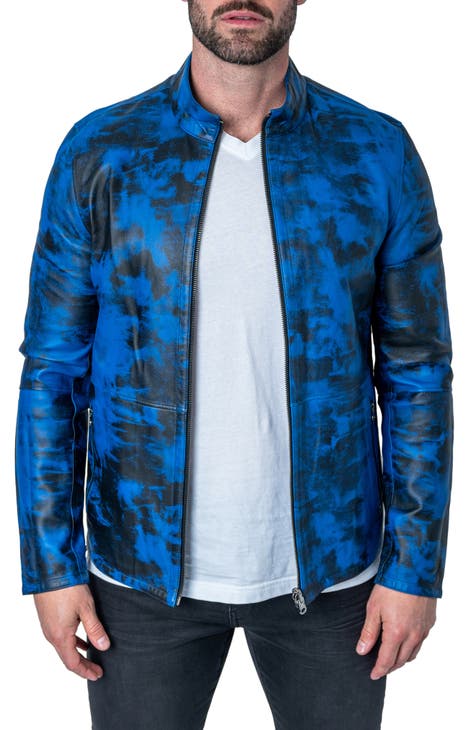 Buy Mens Quilted Leather Motorcycle Jacket Blue