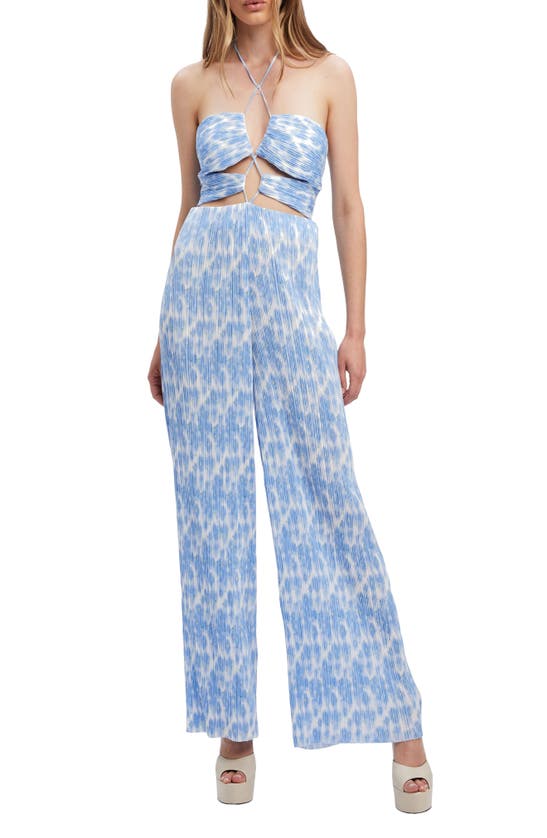 Bardot Hattia Cut Out Jumpsuit In Blue Floral In Baby Blue Floral