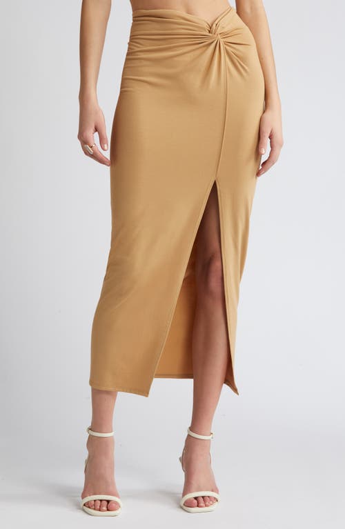 Twist Front Maxi Skirt in Tan Cartouche