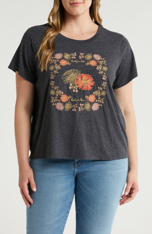 Floral Emboidered Graphic T-Shirt in Charcoal Heather Grey