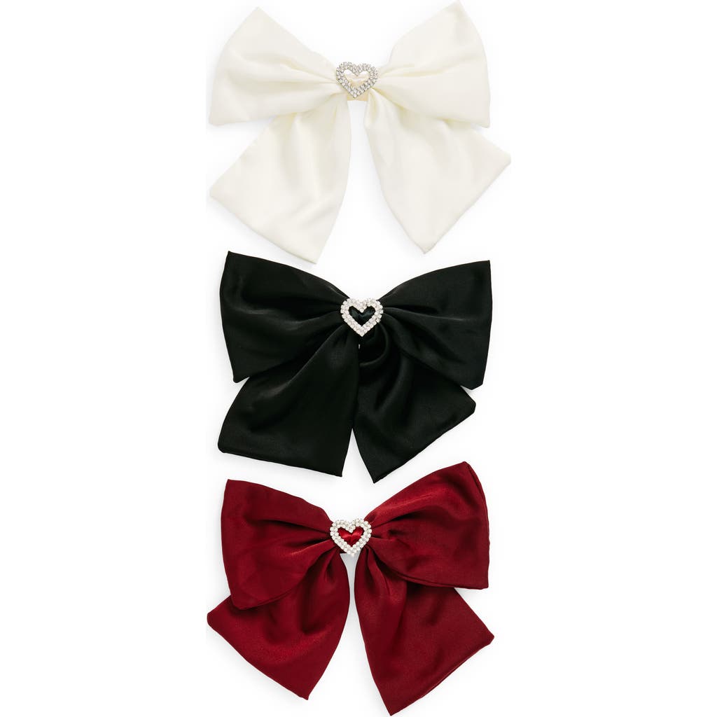 Capelli New York Kids' Assorted 3-Pack Satin & Crystal Heart Hair Clip in Red Combo