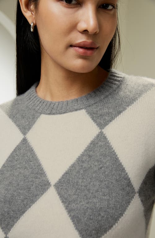 Lilysilk Round Neck Diamond Pattern Cashmere Sweater In Grey