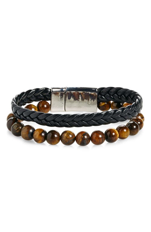 Shop Stephan & Co. Beads & Braided Two Row Bracelet In Brown