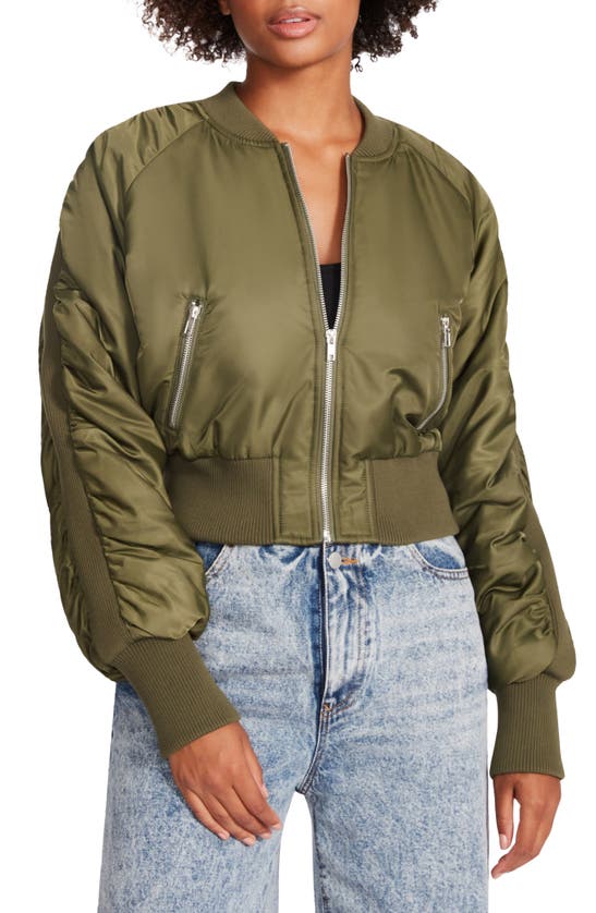 Steve Madden Eva Bomber Jacket In Olive Night