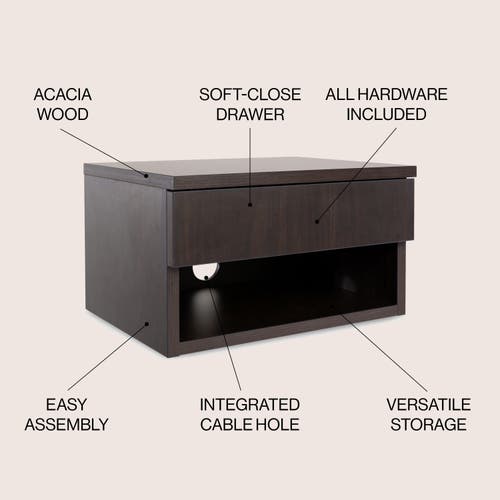 Jonathan Y Ettore Mid-century Modern Floating Wall Mounted Nightstand With Soft-close Drawer And Cab In Black