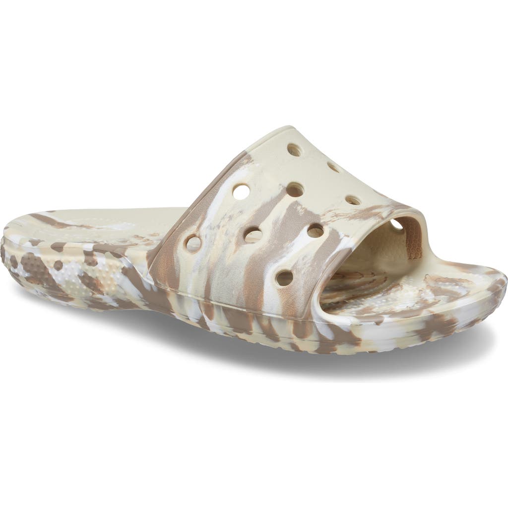 Shop Crocs Classic Marbled Slide Sandal In Bone/multi