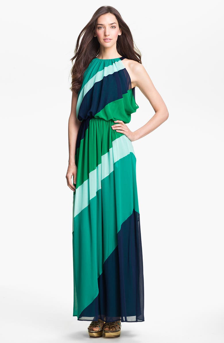Vince Camuto Diagonal Colorblock Chiffon Maxi Dress | Nordstrom