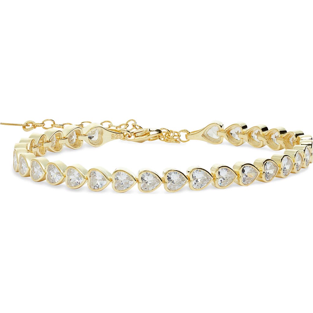 Shymi Cubic Zirconia Heart Tennis Bracelet In Gold/white