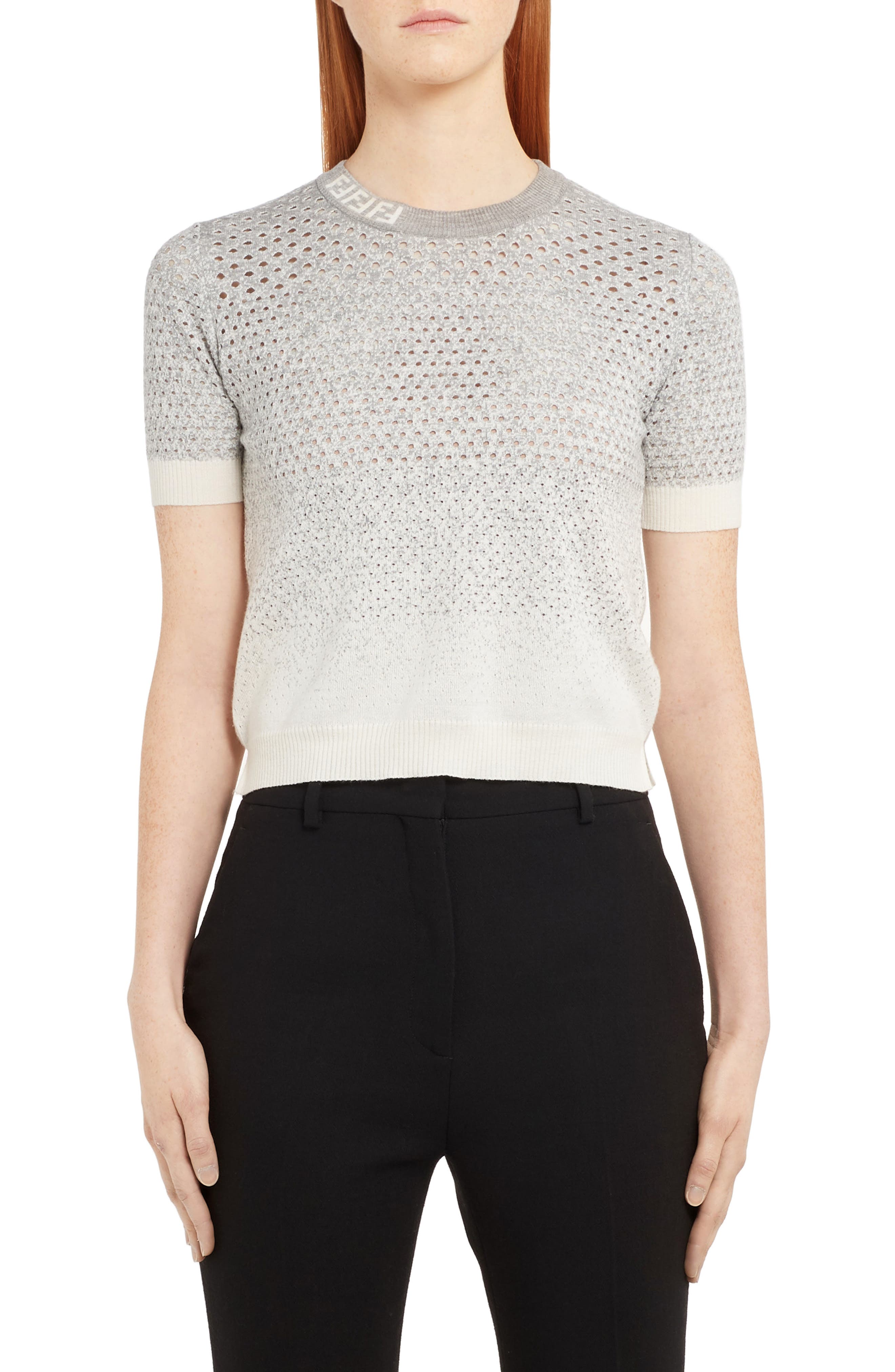 Fendi Pointelle Degrade Wool, Silk & Cashmere Sweater, US / 46 IT - Grey