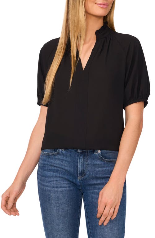 Shop Cece Ruffle Neck Chiffon Top In Rich Black