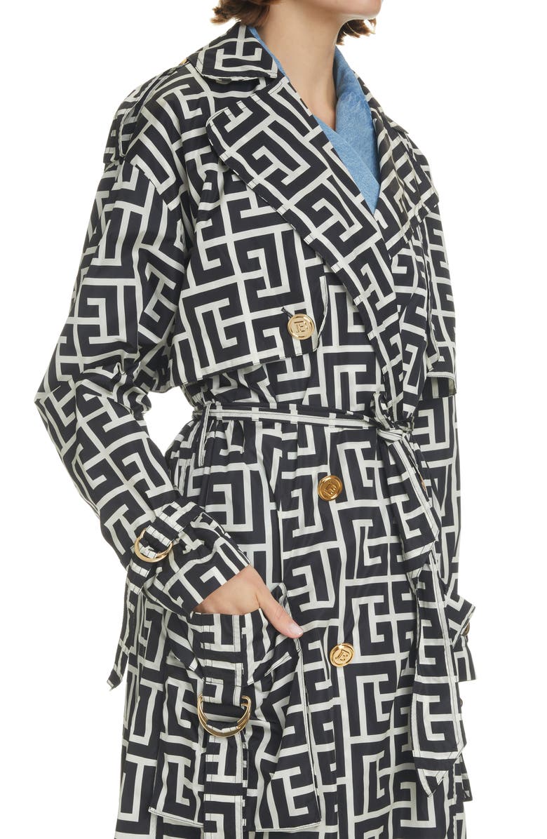 Monogram Print Double Breasted Trench Coat