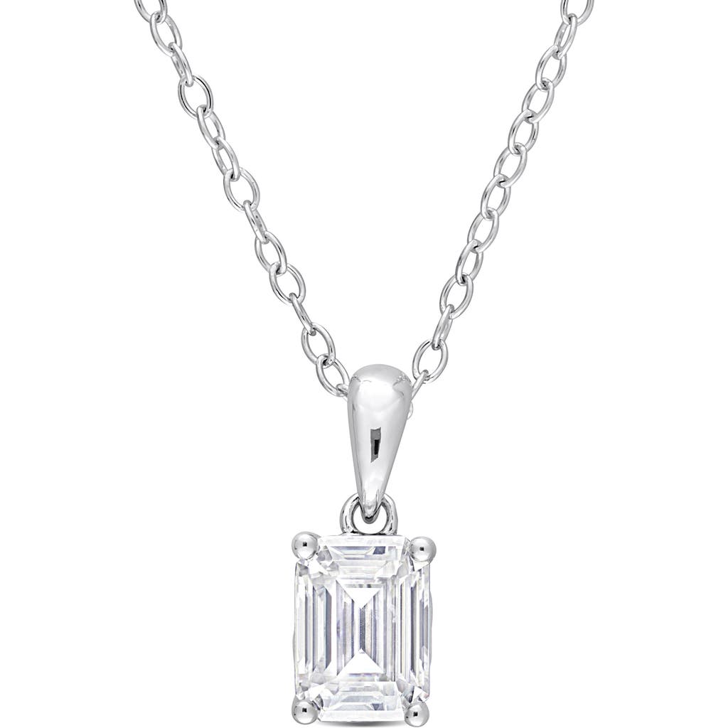 Shop Delmar Sterling Silver Emerald Cut Lab Created Moissanite Pendant Necklace