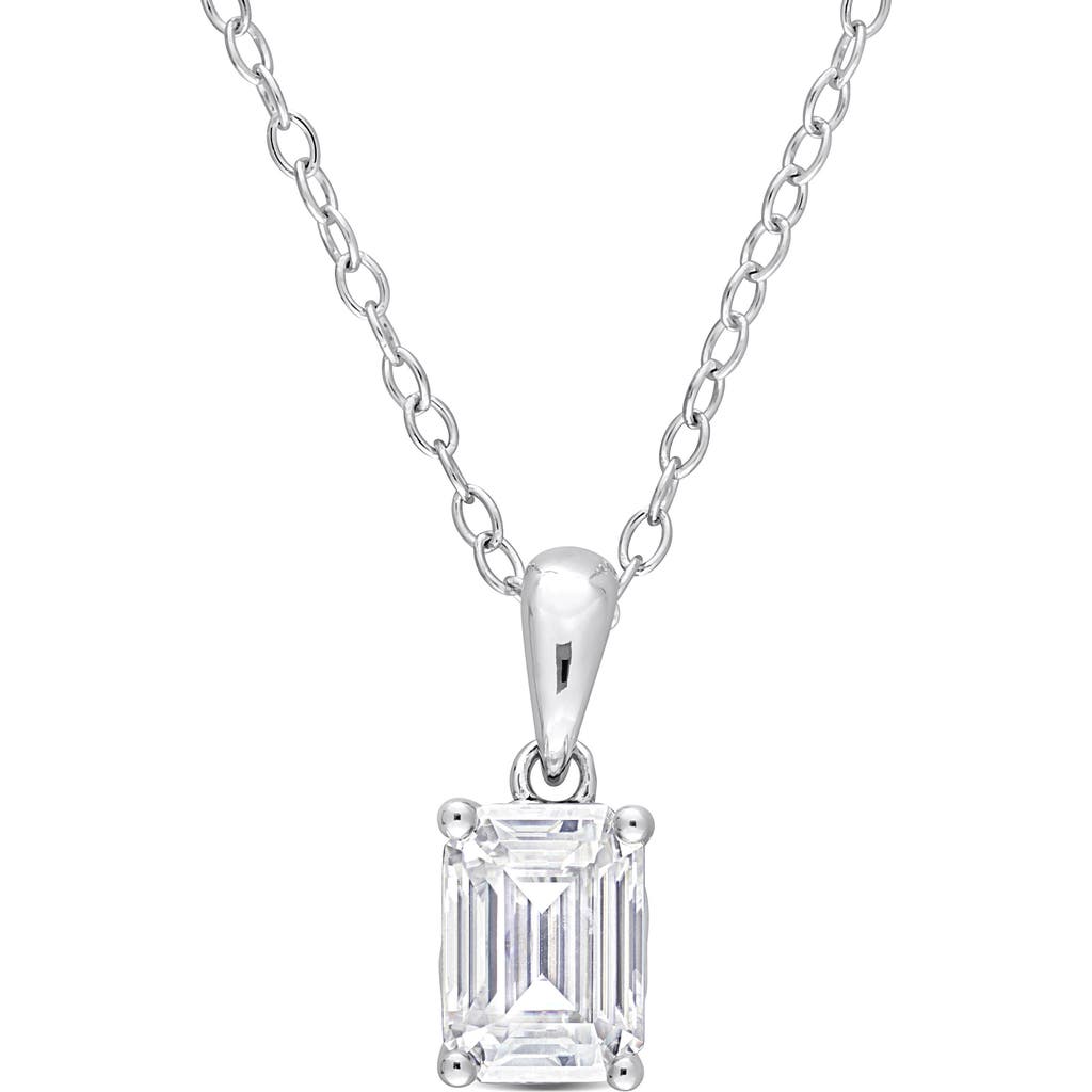 Delmar Sterling Silver Emerald Cut Lab Created Moissanite Pendant Necklace In Silver