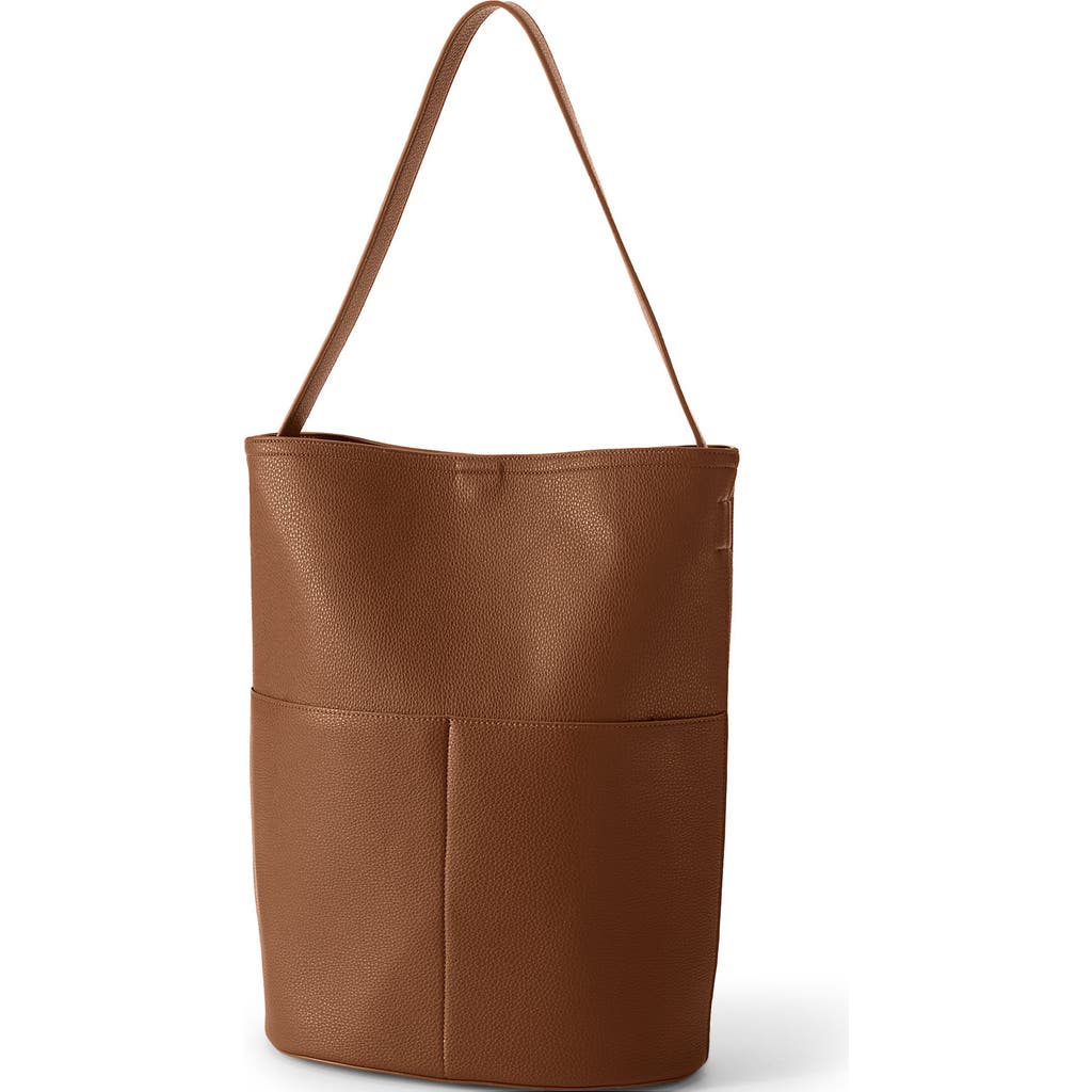 Lands' End Faux Leather Bucket Bag In Dark Caramel