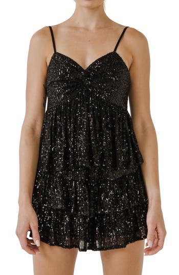 Endless Rose Sequins Tank Top In Black