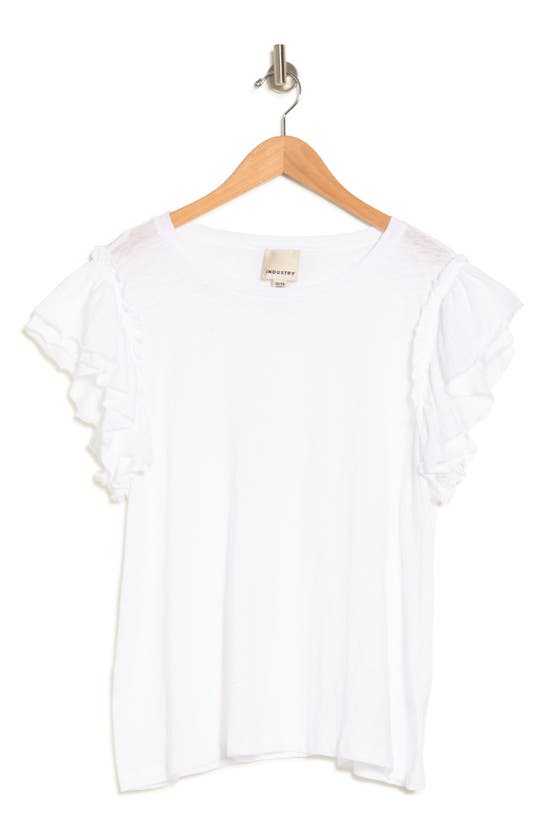 Industry Republic Clothing Double Flutter Ruffle Sleeve Pima Cotton T-shirt In White