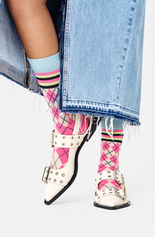 Shop Happy Socks Argyle Stripe Cotton Blend Crew Socks In Pink