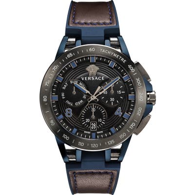 Versace Sport Tech Chronograph Leather Strap Watch, 45Mm