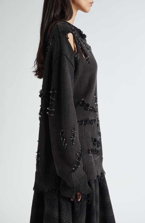R13 Slashed Cotton Sweater In Black With Pins