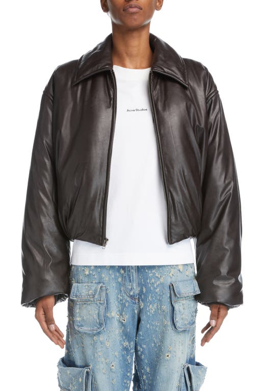 Brown Vegan Leather Bomber Jacket
