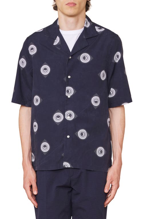 Officine Generale Officine Générale Eren Sun & Moon Print Short Sleeve Button-up Shirt In Blue