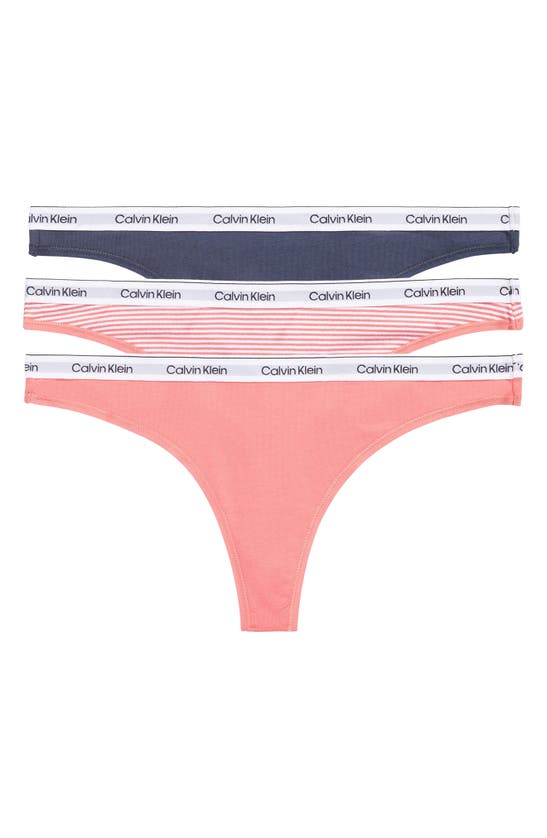 Shop Calvin Klein 3-pack Cotton Thongs In Speakeasy