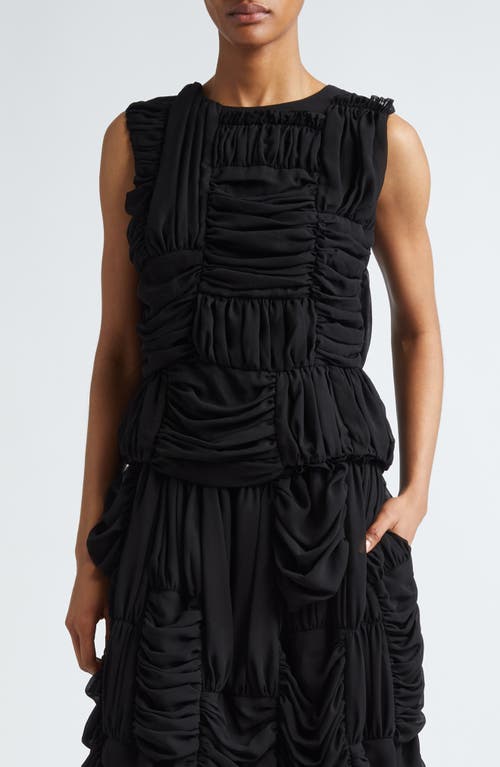 Comme des Garçons Patchwork Ruching Sleeveless Georgette Top Black at Nordstrom,