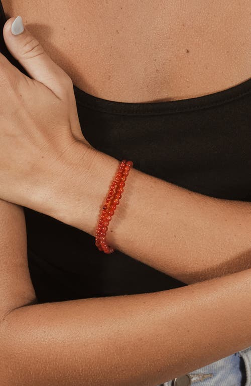 Sterling Forever Stone 2-pack Beaded Stretch Bracelets In Red Agate