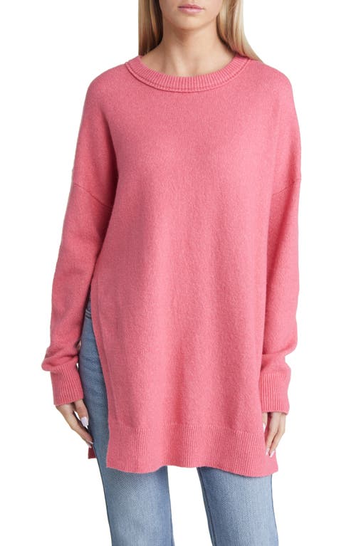 Open Edit Side Slit Hem Tunic Sweater in Pink Rapture
