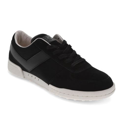 Pony Mens Linebacker Lux Genuine Leather And Suede Premium Lace Up Athletic Sneaker Shoe In Black/off White