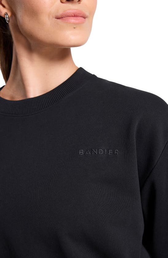 Shop Bandier Embroidered Logo Crewneck Terry Sweatshirt In Black