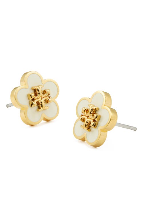 Shop Tory Burch Flower Stud Earrings In Tory Gold/new Ivory