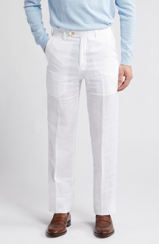 Shop Berle Flat Front Linen Dress Pants In White
