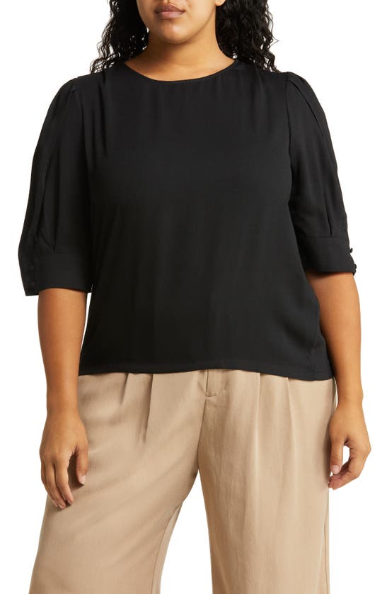Halogen Pleat Sleeve Top In Black