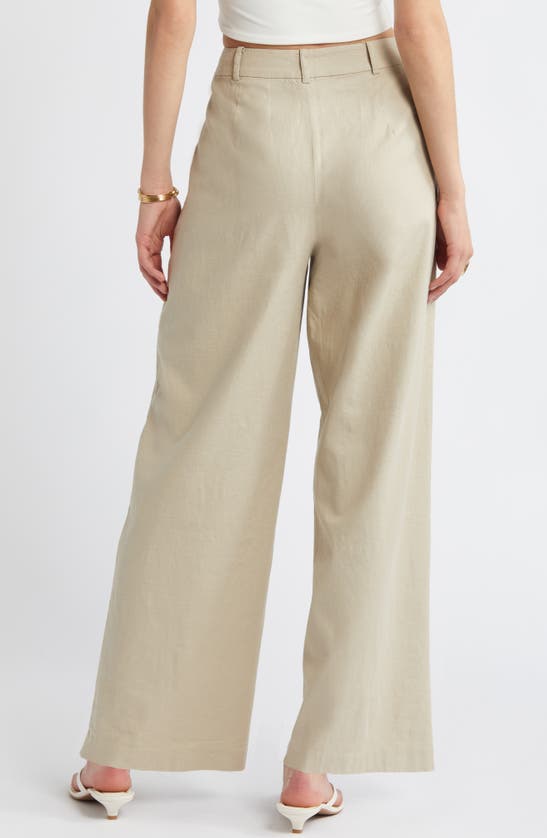 Open Edit Wide Leg Linen Blend Pants In Tan Oxford