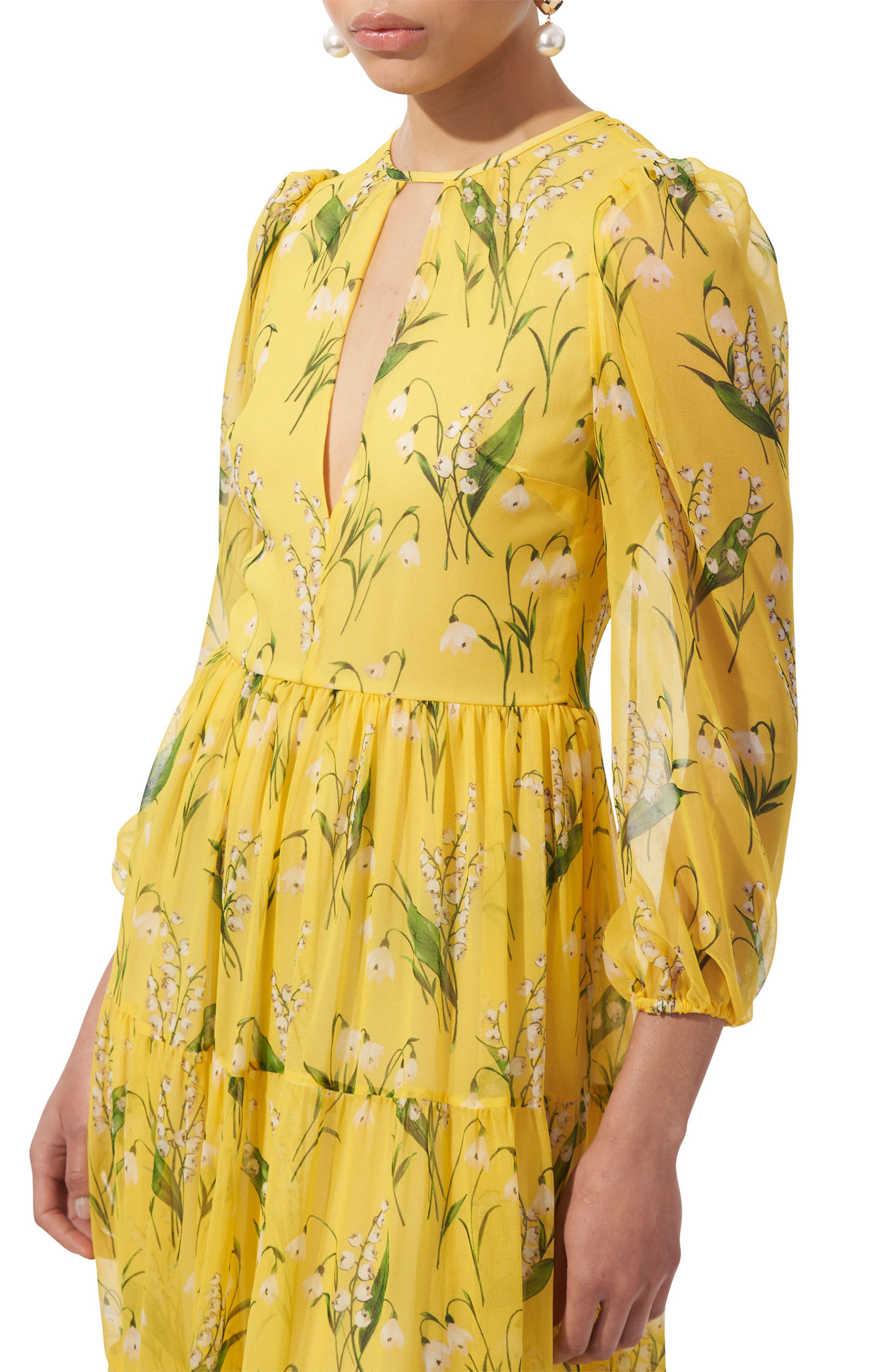 Carolina Herrera Lily of the Valley Print Silk Georgette Midi Dress |  Nordstrom