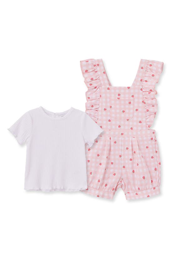 Little Me Babies' Strawberry T-shirt & Overalls Set In Pink