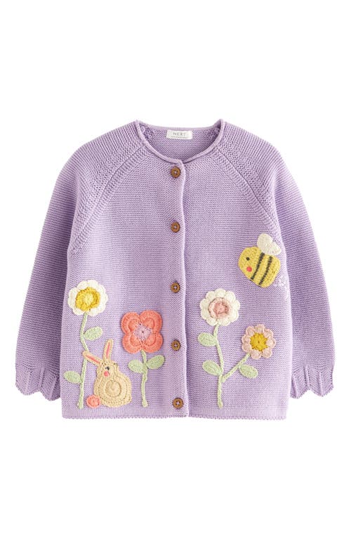 Next Kids' Crochet Character Cotton Cardigan In Purple