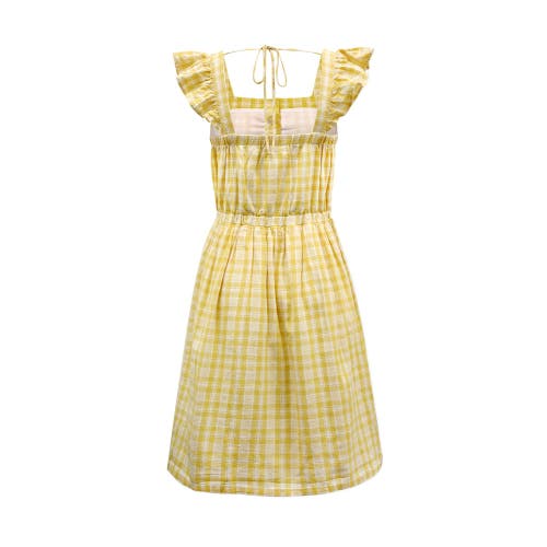 Hope & Henry Womens' Flutter Sleeve Sun Dress In Yellow Plaid Linen