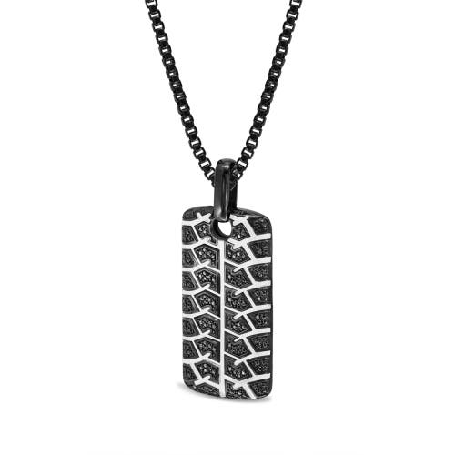 Luvmyjewelry Born Tire Tread Silver & Black Diamond Tag Necklace In Dark Grey