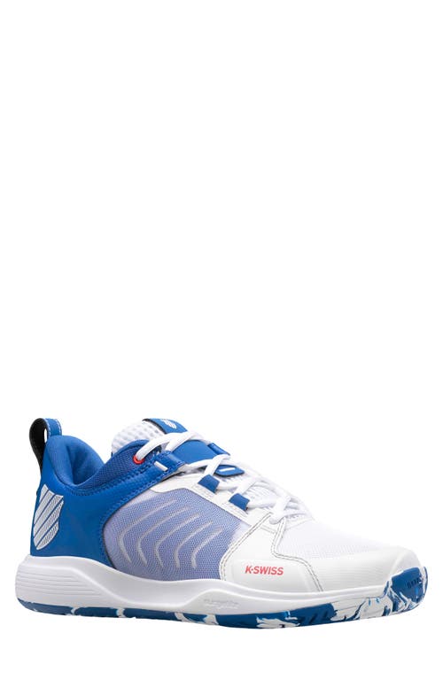 K-Swiss Ultrashot Team Tennis Shoe in White/Classic Blue/Berry Red