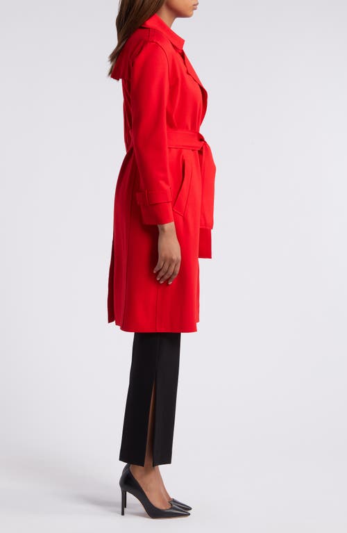 Shop Anne Klein Collection Compression Long Trench Coat In Bright Crimson