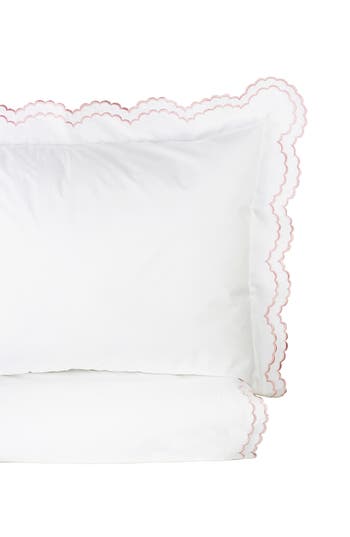 Melange Home Embroidered Scallop Trim Cotton Percale Duvet Set In Ross/white