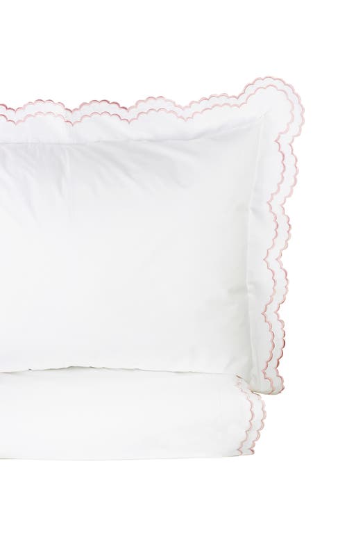 Melange Home Embroidered Scallop Trim Cotton Percale Duvet Set In Ross/white