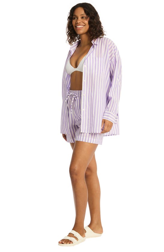 Shop Sea Level Sails Beach Stripe Cover-up Tunic In Lavender