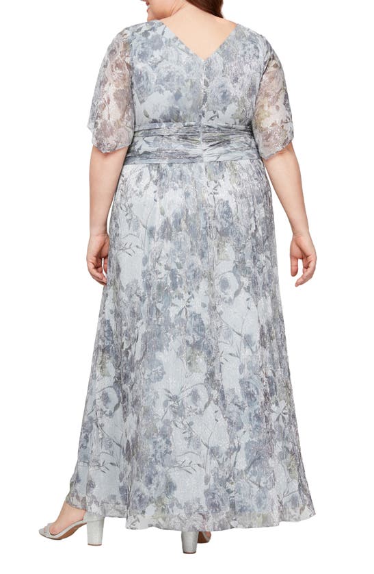 Shop Sl Fashions Floral Cold Shoulder Gown In Silver Multi