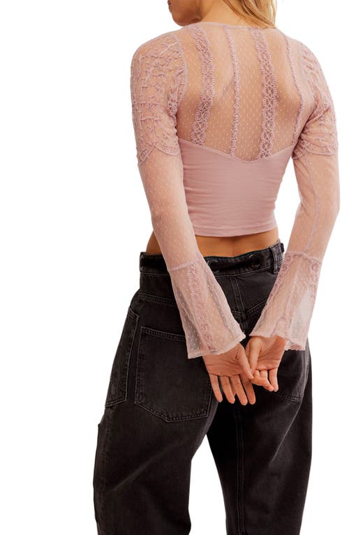 Free People Who's That Girl Lace Long Sleeve Crop Top In Pale Mauve