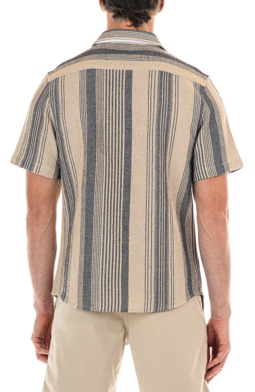 Shop Original Paperbacks Perth Stripe Short Sleeve Button-up Shirt In Tan Navy