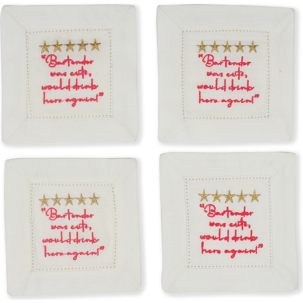 Tiramisu Set Of 4 Embroidered Coasters In White/gold Stars