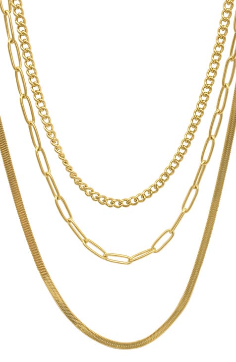 Water Resistant 14K Yellow Gold Paperclip, Curb, & Snake Chain Necklace Set